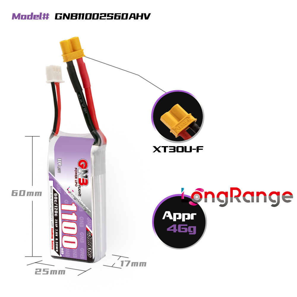 GNB 1100mAh 2S 3S 4S 6S 60C/12 - Drone Battery Connector reseña y precio